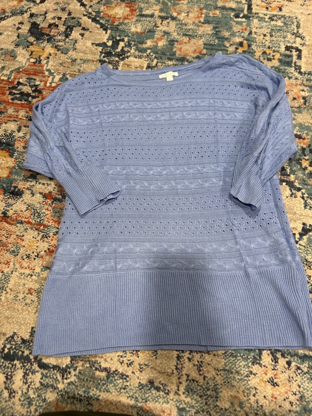 New York & Company Light Blue Openwork Knit Pullover